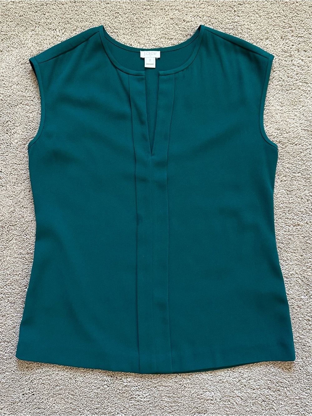 J. Crew Split Neck Sleeveless Blouse in a rich deep teal color, size 2